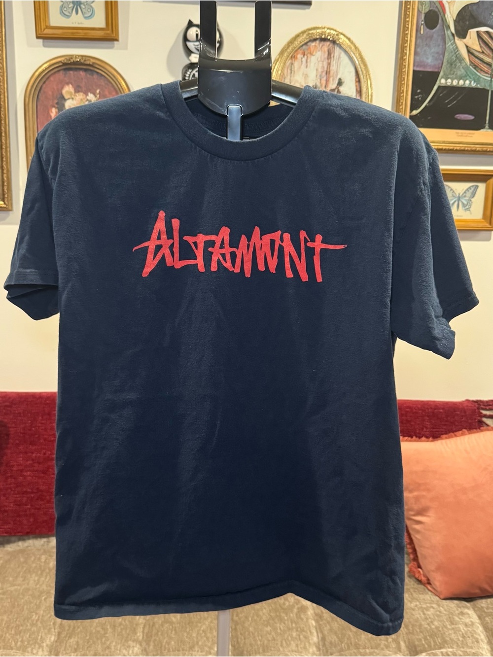 Y2K Altamont Black T-Shirt with Red Script Logo